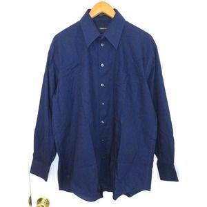 Claiborne Men’s Dress Shirt Navy Blue Cotton Wrinkle Free - Size L 16.5 - 34/35